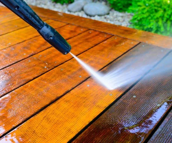 Timber and composite washed back to bare, so the oil or the
