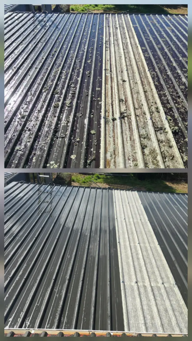 Corrugated roof, moss cleared