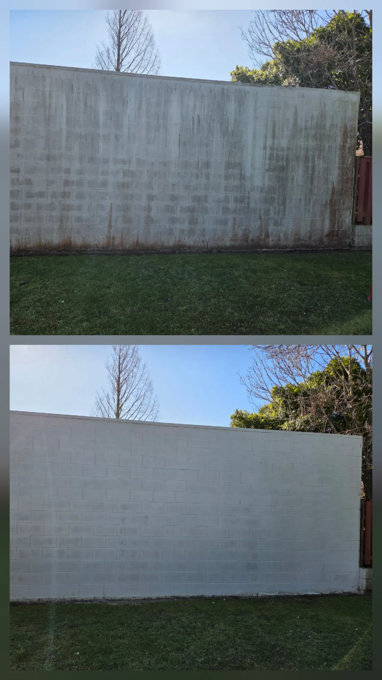 Rendered wall, rust streaks removed