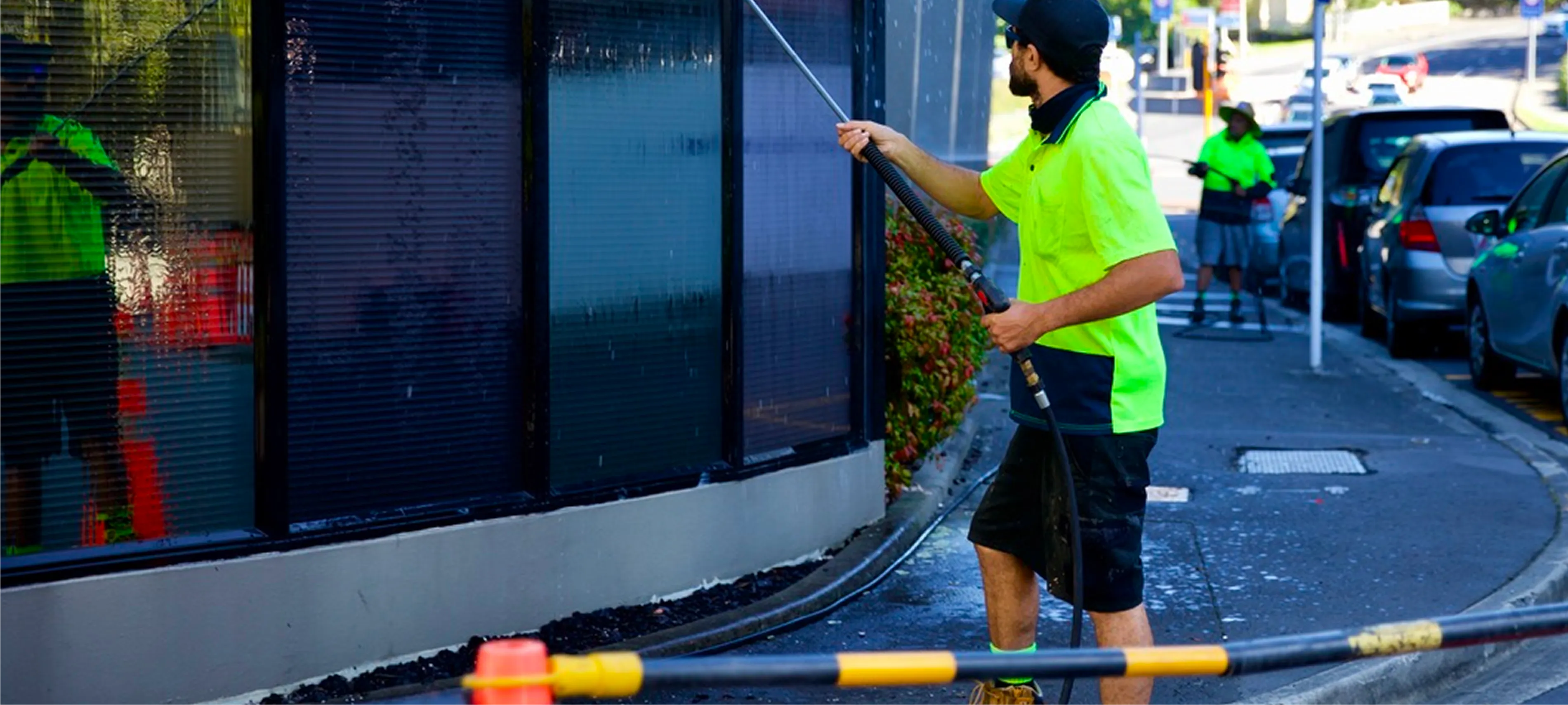 Soft washing a commercial building in Auckland